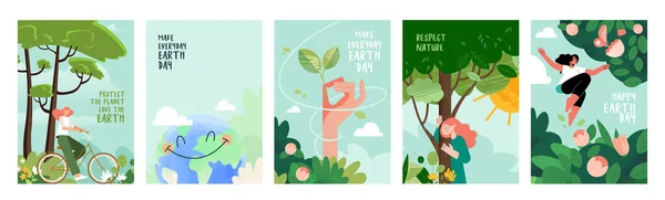 Earth Day Poster Set Vector Illustrations Graphic Web Design Business — Stock Vector