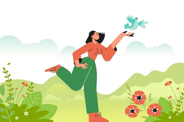 自然のイラスト 人生の楽しさ 生態学 ウェブバナー ポスター マーケティング ソーシャルメディア 背景用ベクトルコンセプト — ストックベクタ
