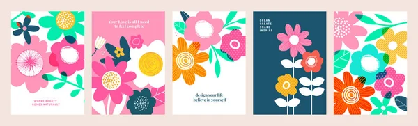 美しさとファッションのための自然と花のベクトルイラストのセット グリーティングカード 結婚式のための招待カード ウェブとソーシャルメディアのバナー パンフレットカバー マーケティング素材 — ストックベクタ