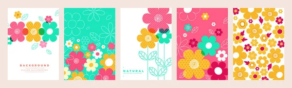 Ensemble Illustrations Vectorielles Naturelles Florales Pour Beauté Mode Carte Vœux — Image vectorielle