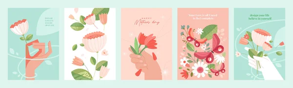 Set Natural Floral Vector Illustrations Beauty Fashion Greeting Card Invitation — Stock Vector