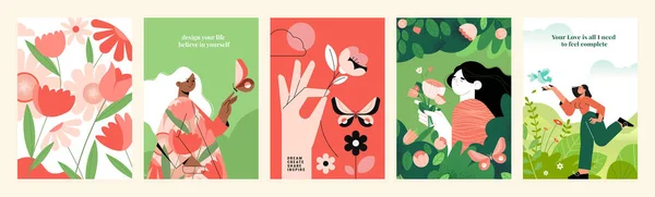 Набор Натуральных Цветочных Векторных Иллюстраций Красоты Моды Поздравительная Открытка Пригласительный — стоковый вектор