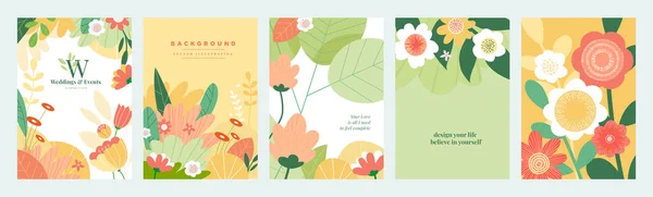 美しさとファッションのための自然と花のベクトルイラストのセット グリーティングカード 結婚式のための招待カード ウェブとソーシャルメディアのバナー パンフレットカバー マーケティング素材 — ストックベクタ
