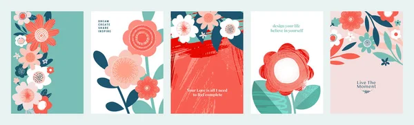 Набір Натуральних Квіткових Векторних Ілюстрацій Краси Моди Вітальна Листівка Запрошення — стоковий вектор