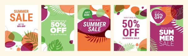 Letní Prodejní Transparenty Plakáty Sada Vektorových Ilustrací Pro Bannery Webových — Stockový vektor