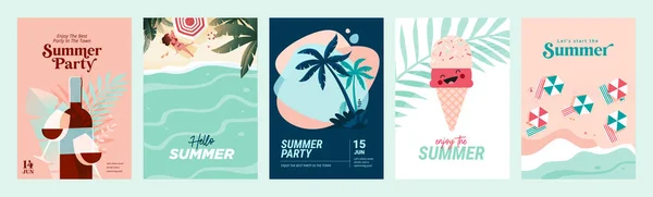 Banner Und Plakate Zum Sommerschlussverkauf Set Von Vektorillustrationen Für Web — Stockvektor