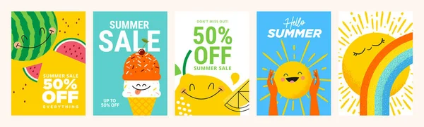 Літній Продаж Банерів Плакатів Набір Векторних Ілюстрацій Веб Соціальних Медіа — стоковий вектор