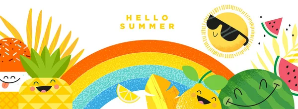 Hola Summer Diseño Plantilla Banner Web Concepto Ilustración Vectorial Para — Vector de stock