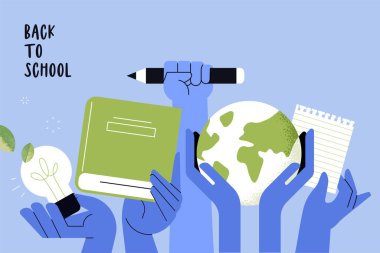 Eğitim. Grafik ve web tasarımı için vektör illüstrasyonu, iş sunumu, pazarlama ve baskı materyali. Okula geri dön..