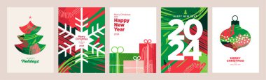 Merry Christmas and Happy New Year 2024 greeting cards. Vector illustration concepts for background, greeting card, party invitation card, website banner, social media banner, marketing material. clipart