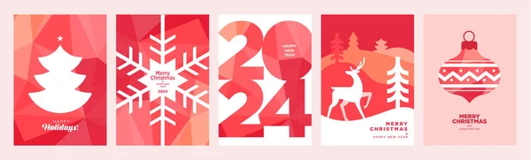 Set Natal Dan Tahun Baru 2024 Kartu Ucapan Konsep Vektor - Stok Vektor