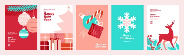 Veselé Vánoce Šťastný Nový Rok Sada Vektorových Ilustrací Pozadí Pohlednice — Stockový vektor