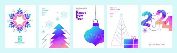 Natal Ano Novo 2024 Cartões Conjunto Conceitos Modernos Ilustração Vetorial — Vetor de Stock