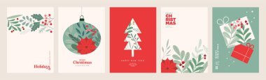 Mutlu Noeller ve mutlu yıllar. Geçmiş, tebrik kartı, parti davetiyesi, web sitesi afişi, sosyal medya afişi, pazarlama materyali.