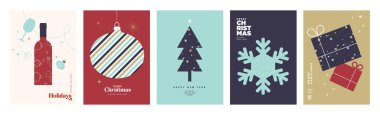 Mutlu Noeller ve mutlu yıllar. Geçmiş, tebrik kartı, parti davetiyesi, web sitesi afişi, sosyal medya afişi, pazarlama materyali.