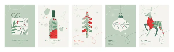 Selamat Natal Dan Selamat Tahun Baru Kartu Ucapan Konsep Ilustrasi - Stok Vektor