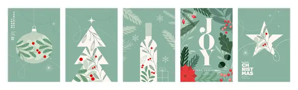 Set Christmas Dan Kartu Ucapan Tahun Baru Konsep Vektor Ilustrasi - Stok Vektor