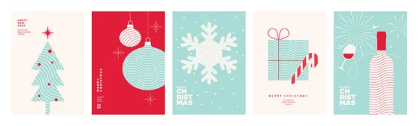 Ensemble Cartes Voeux Noël Nouvel Concepts Illustration Vectorielle Pour Conception — Image vectorielle