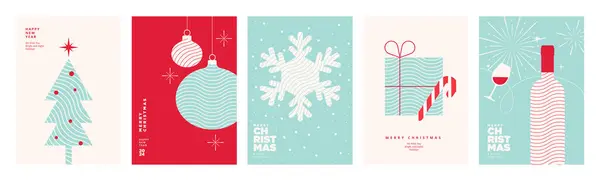 Набір Різдвяних Новорічних Листівок Векторні Ілюстрації Концепції Графічного Веб Дизайну Ліцензійні Стокові Ілюстрації