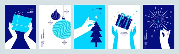 Ensemble Cartes Vœux Noël Nouvel Concepts Illustration Vectorielle Pour Conception — Image vectorielle