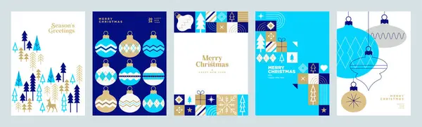 Vrolijk Kerstfeest Gelukkig Nieuwjaar Visitekaartjes Vector Illustratie Concepten Voor Achtergrond — Stockvector