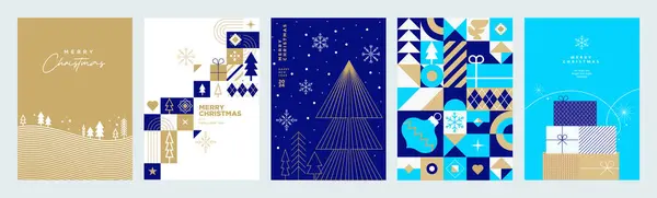 Business Merry Christmas Happy New Year Greeting Cards Set Gambar - Stok Vektor
