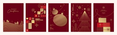 Merry Christmas and Happy New Year cards collection. Vector illustrations for background, greeting card, party invitation card, website banner, social media banner, marketing material. clipart