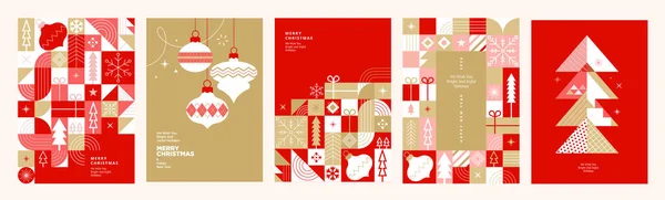 メリークリスマスとハッピーニューイヤー グリーティングカード パーティー招待カード ウェブサイトバナー ソーシャルメディアバナー マーケティング素材のベクトルイラストのセット — ストックベクタ