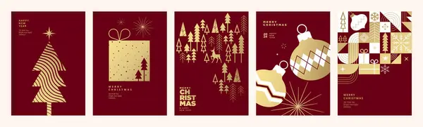 Vrolijk Kerstfeest Gelukkig Nieuwjaar Wenskaarten Vector Illustratie Concepten Voor Achtergrond — Stockvector