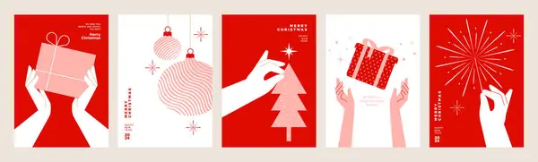 Feliz Natal Feliz Ano Novo Modelo Cartão Saudação Ilustrações Vetoriais Ilustração De Bancos De Imagens
