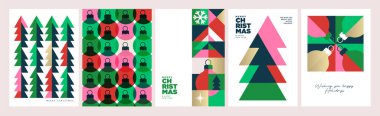 Noel ve yeni yıl kartları seti. Grafik ve web tasarımı için modern vektör illüstrasyon kavramları, sosyal medya afişi, pazarlama materyali.