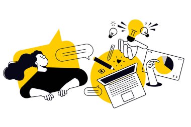 Web tasarımı ve gelişimi için yaratıcı illüstrasyon, seo. Web afişi, sosyal medya afişi, iş sunumu, pazarlama materyali için vektör kavramı. 