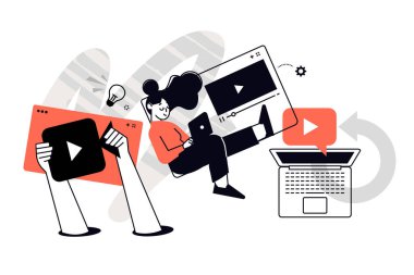 Video ve çevrimiçi iletişim. Web afişi, sosyal medya afişi, iş sunumu, pazarlama materyali için vektör illüstrasyonları. 