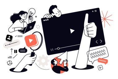Video yapımı. Web afişi, sosyal medya afişi, iş sunumu, pazarlama materyali için vektör illüstrasyonu.