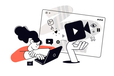 Video uygulaması. Web afişi, sosyal medya afişi, iş sunumu, pazarlama materyali için vektör illüstrasyonları. 