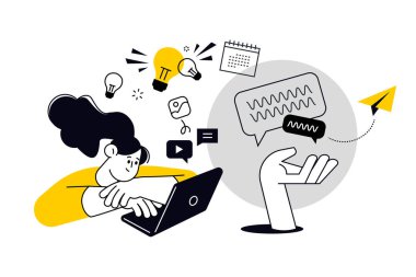 Sosyal ağ ve internet iletişimi. Web afişi, sosyal medya afişi, iş sunumu, pazarlama materyali için vektör illüstrasyonu.