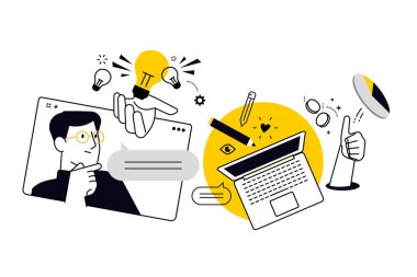 İnternet işi. Web afişi, sosyal medya afişi, iş sunumu, pazarlama materyali için vektör illüstrasyonu.