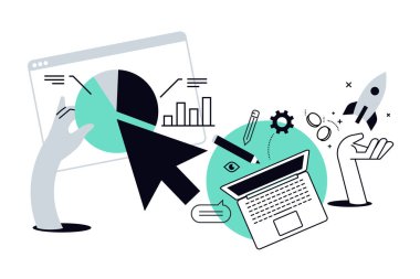 Proje başlasın. Web afişi, sosyal medya afişi, iş sunumu, pazarlama materyali için vektör illüstrasyonu.