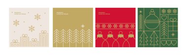 Mutlu Noeller ve mutlu yıllar. Bayram tebrik kartı, arkaplan, web sitesi ve sosyal medya afişi için vektör illüstrasyon şablonları, pazarlama materyali.