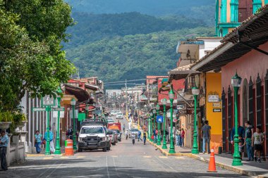 COATEPEC, VERACRUZ, MEXICO- SEPTEMBER 25, 2022: Street view of magical town of Coatepec, Veracruz, Mexico at a sunny day