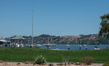 SAUSALITO, CALIFORNIA, ABD... 12 AĞUSTOS 2023: Sausalito, Kaliforniya, ABD 'deki Pasifik Okyanusu kıyılarına bakınız..