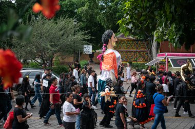 OAXACA, OAXACA, MEXICO - 30 Ekim 2024: Oaxaca, Meksika 'da Ölüler Günü için geçit töreni