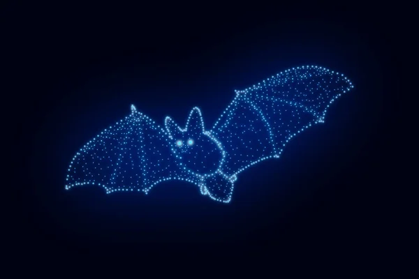 ハロウィンのコンセプト 暗い背景に輝く粒子の飛行バット — ストック写真