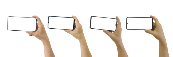 Set Von Mann Hände Halten Smartphone Mit Leerem Bildschirm Isoliert — Stockfoto