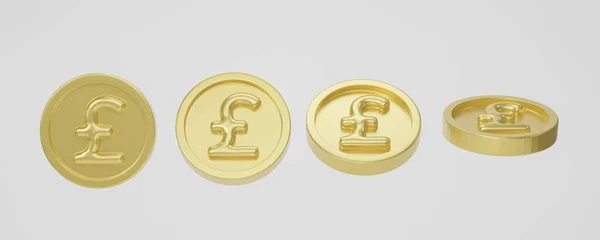 Conjunto Libra Moneda Oro Aislada Sobre Fondo Blanco Renderizado — Foto de Stock