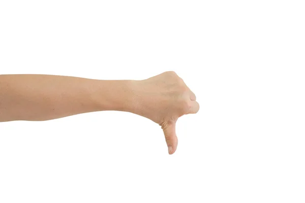 Kéz Mutatja Hüvelykujj Lefelé Hogy Ellentétben Elszigetelt Fehér Háttér Tartalmazza — Stock Fotó