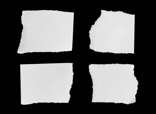 Sada Bílého Roztrhaného Papíru Izolovaného Černém Pozadí Oříznutou Dráhou — Stock fotografie