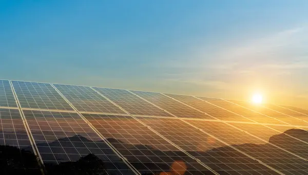 Ökologisch Nachhaltiges Energiekonzept Sonnenkollektoren Reinigen Die Stromerzeugung Photovoltaikzellen Auf Dem Stockbild