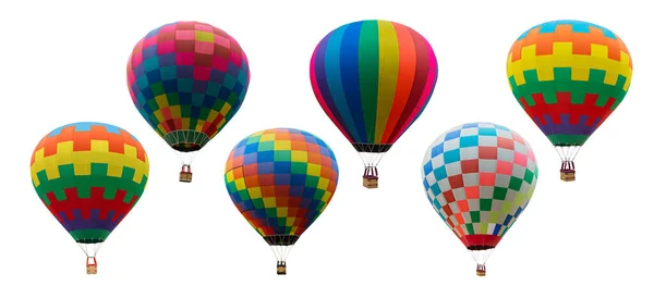 一套色彩斑斓的热气球在白色背景上隔离 包括剪切路径 — 图库照片