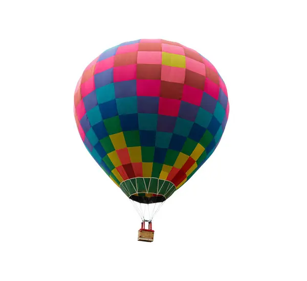 Bunte Heißluftballon Schwebt Isoliert Auf Weißem Hintergrund Mit Clipping Pfad Stockbild